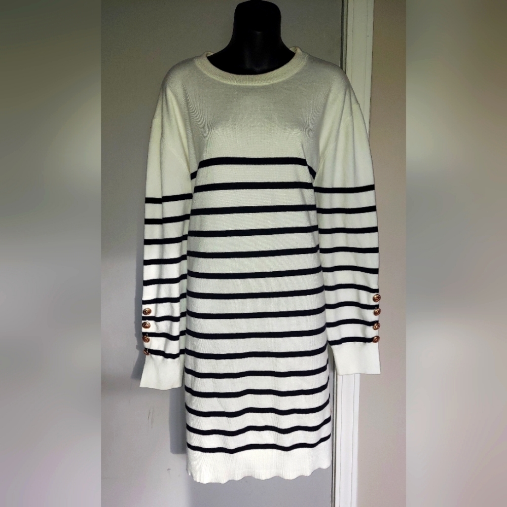 Black and White Striped Sweater Dress